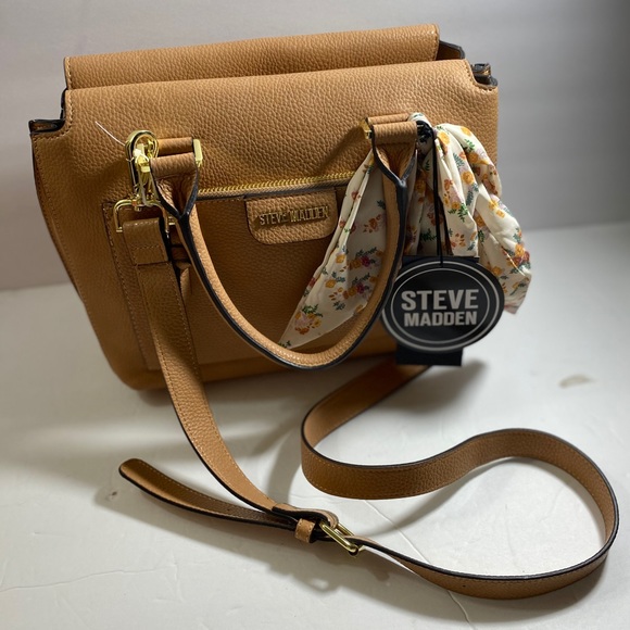 STEVE MADDEN CAMEL SATCHEL WITH SCARF - Picture 3 of 8